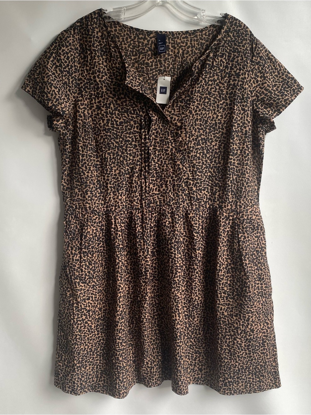 GAP black brown animal print short sleeve knee length sheath dress summer XL